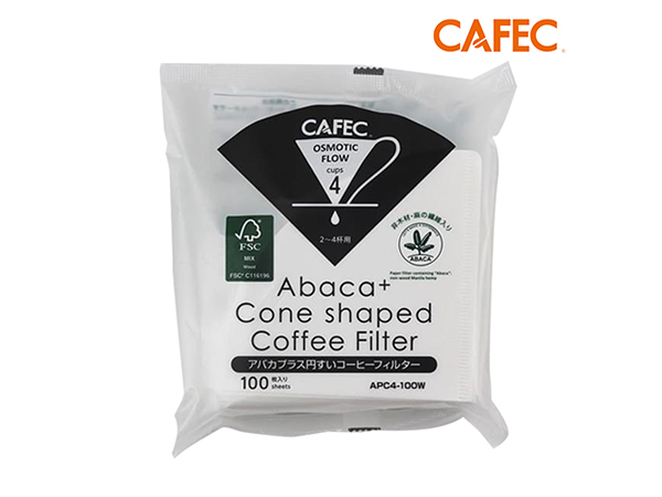 CAFEC 三洋日本製 ABACA+ 麻纖維Plus白色錐形咖啡濾紙(2-4人份)100張 APC4-100W